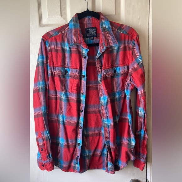 Red and Blue Plaid Men's Shirt medium American Eagle outfitters - Picture 1 of 3